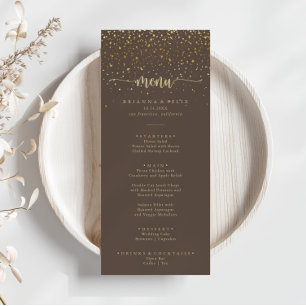 Gold Confetti Calligraphy Brown Dinner Menu Menükarte