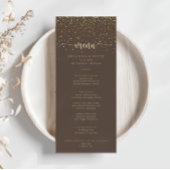Gold Confetti Calligraphy Brown Dinner Menu Menükarte