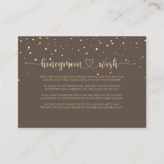Gold Confetti Calligraphy Brown Honeymoon Wish Begleitkarte (Vorderseite)