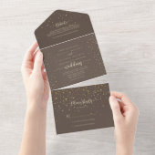 Gold Confetti Calligraphy Brown Wedding All In One Einladung (Abreißen)