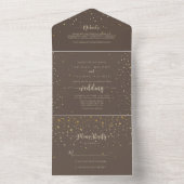 Gold Confetti Calligraphy Brown Wedding All In One Einladung (Innen Boden)