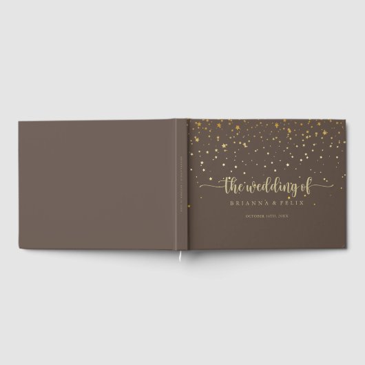 Gold Confetti Calligraphy Brown Wedding Gästebuch (Voll)