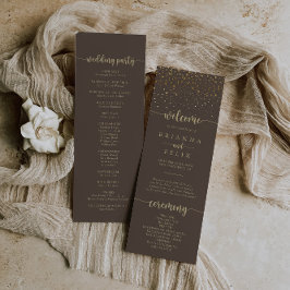 Gold Confetti Calligraphy Brown Wedding Programm