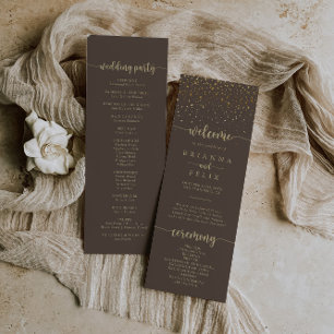 Gold Confetti Calligraphy Brown Wedding Programm