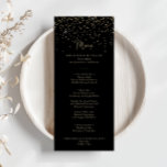 Gold Confetti Calligraphy Extravagant Script Dinne Menükarte<br><div class="desc">Diese extravagante Konfetti-Kalligrafie-Menü-Karte ist perfekt für eine rustikale Hochzeit. Das schlichte und elegante Design besticht durch glänzende Goldkonfetti in Verbindung mit einer stilvollen Schrift-Typografie. Dieses Menü kann für Hochzeitsempfang,  Probe Dinner,  Brautparty oder jede Veranstaltung verwendet werden.</div>