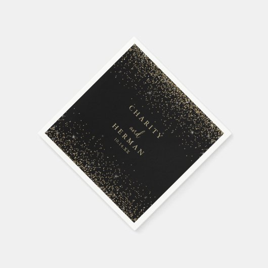 Gold Confetti Calligraphy Script Wedding Napkins Serviette (Ecke)