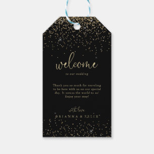 Gold Confetti Calligraphy Script Wedding Willkomme Geschenkanhänger