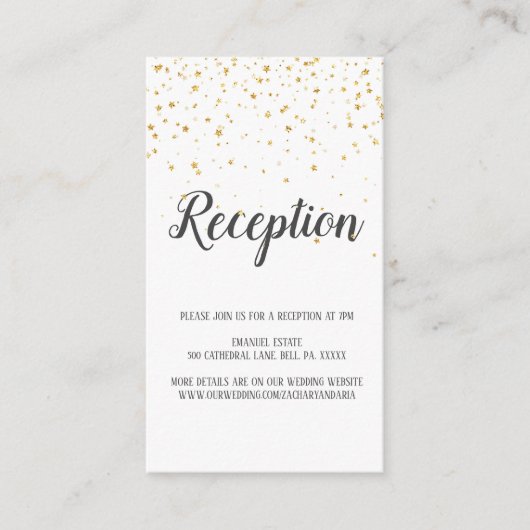 Gold Confetti Calligraphy Wedding Reception Card Begleitkarte (Vorderseite)