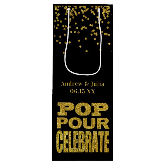 Gold Confetti Celebration | Eigene Farbe Geschenktüte Für Weinflaschen (Vorderseite)