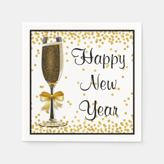 Gold Confetti Champagne Frohes Silvesterabend Part Serviette (Vorderseite)