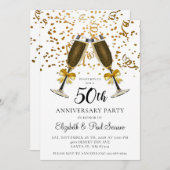 Gold Confetti Champagner Brille 50 Jahre Einladung (Vorne/Hinten)