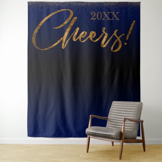 Gold Confetti "Cheers"! Jahr Blue Ombre Hintergrun Wandteppich (Beispiel)