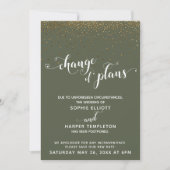 Gold Confetti & Chive Green Change of Plans Card Einladung (Vorderseite)