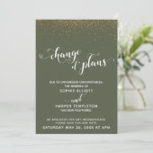 Gold Confetti & Chive Green Change of Plans Card Einladung (Stehend Vorderseite)