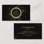 Gold Confetti Circle Black Business Card Visitenkarte (Vorne/Hinten)