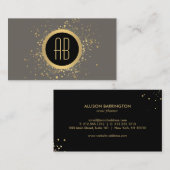 Gold Confetti Circle Monogram Gray Business Card Visitenkarte (Vorne/Hinten)