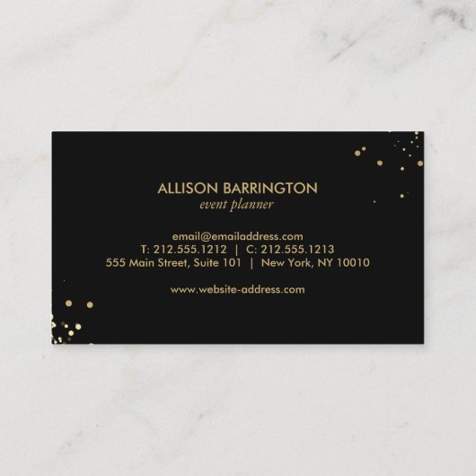 Gold Confetti Circle Monogram Gray Business Card Visitenkarte (Rückseite)
