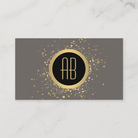 Gold Confetti Circle Monogram Gray Business Card Visitenkarte (Vorderseite)