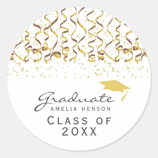 Gold Confetti Class of Graduation Cap Runder Aufkleber (Vorderseite)