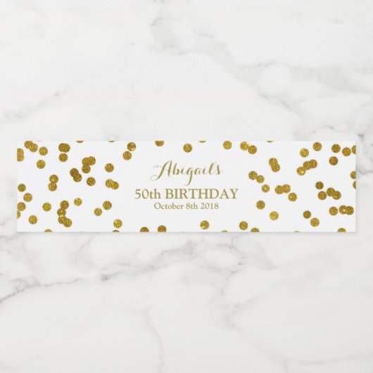 Gold Confetti Custom Birthday Water Flasche Label Wasserflaschenetikett (Einzelnes Label)