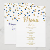 Gold Confetti Dark Blue Wedding Menu Menükarte (Vorne/Hinten)
