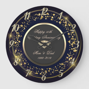 Gold Confetti, Diamant 50. Hochzeitstag Große Wanduhr