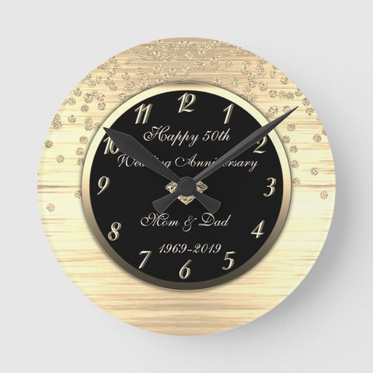Gold Confetti Diamond 50 Jahre Hochzeit Runde Wanduhr (Vorderseite)