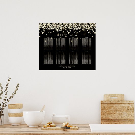 Gold Confetti Diamonds auf Black Seat Chart Poster (Küche)