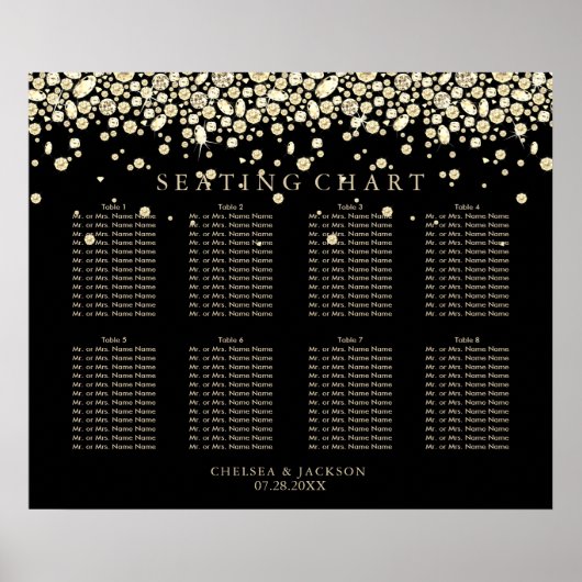 Gold Confetti Diamonds auf Black Seat Chart Poster (Vorne)