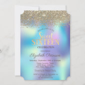 Gold Confetti Diamonds Blue Holographic Sweet 16 Einladung (Vorderseite)