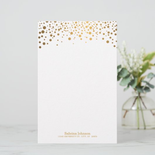Gold Confetti Dot Print Briefpapier (Stehend Vorderseite)