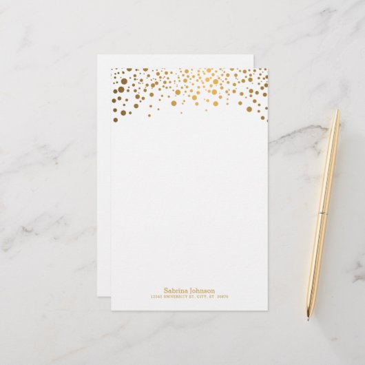 Gold Confetti Dot Print Briefpapier (Vorderseite/Rückseite Beispiel)