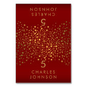 Gold Confetti Dots and Maroon Red - Platzkarten Tischnummer (Vorderseite)