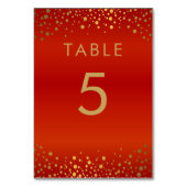 Gold Confetti Dots and Red - Table Card Tischnummer (Rückseite)