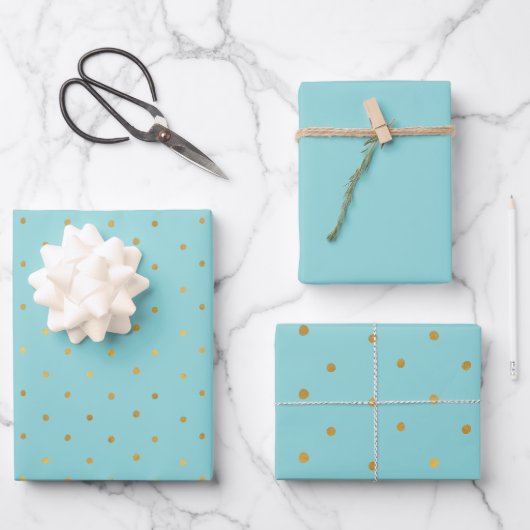 Gold Confetti Dots Aqua Mint Christmas Geschenkpapier Set (Vorderseite)