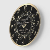 Gold Confetti Dots Black 25. Hochzeit Große Wanduhr (Winkel)