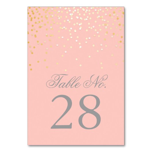 Gold Confetti Dots Blush Pink Wedding Tischnummer (Vorderseite)