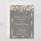 Gold Confetti Dots Brown Sweet 16 Einladung (Vorderseite)