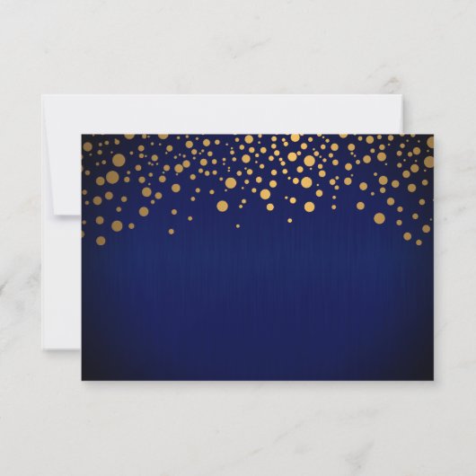 Gold Confetti Dots | Dunkelblau Save The Date (Rückseite)