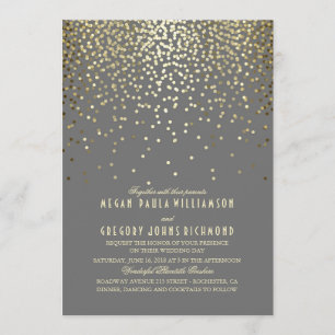 Gold Confetti Dots Elegante und Vintage Hochzeit Einladung
