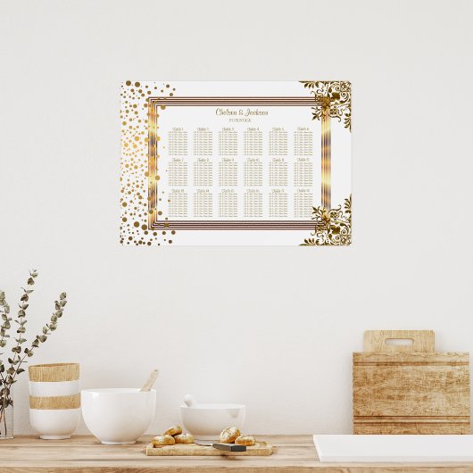 Gold Confetti Dots Gerahmt -18 Seating Chart Poster (Küche)