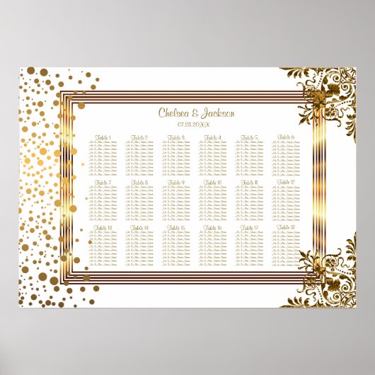 Gold Confetti Dots Gerahmt -18 Seating Chart Poster (Vorne)