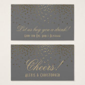 Gold Confetti Dots Gray Wedding Drinks Tickets (Vorne & Hinten)