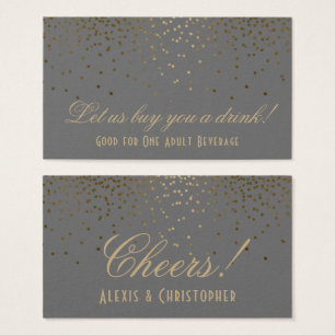 Gold Confetti Dots Gray Wedding Drinks Tickets