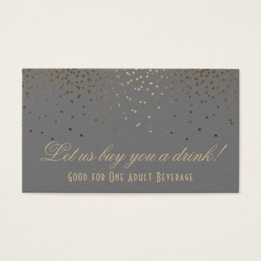 Gold Confetti Dots Gray Wedding Drinks Tickets (Vorderseite)