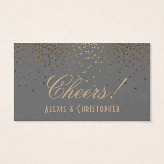 Gold Confetti Dots Gray Wedding Drinks Tickets (Rückseite)