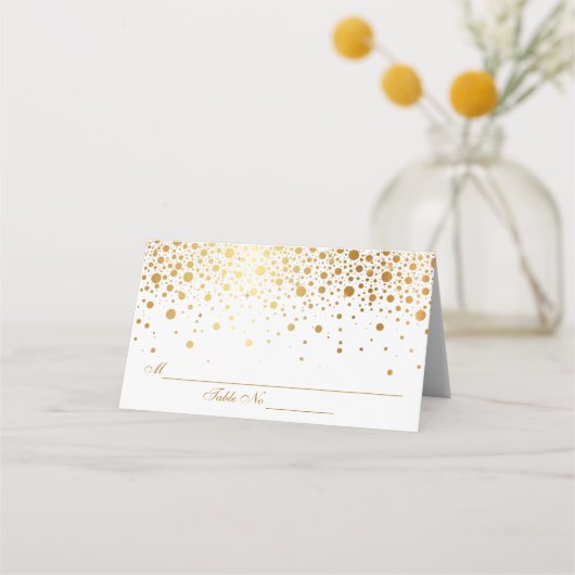 Gold Confetti Dots Hochzeitsempfang Platzkarte (Vorderseite)