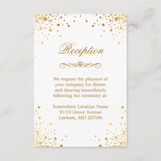 Gold Confetti Dots Hochzeitsunterkunft Empfang Begleitkarte (Vorderseite)