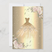 Gold Confetti Dots, Kleid, Rose Quinceañera Einladung (Rückseite)