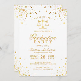 Gold Confetti Dots Law School Graduation Party Einladung